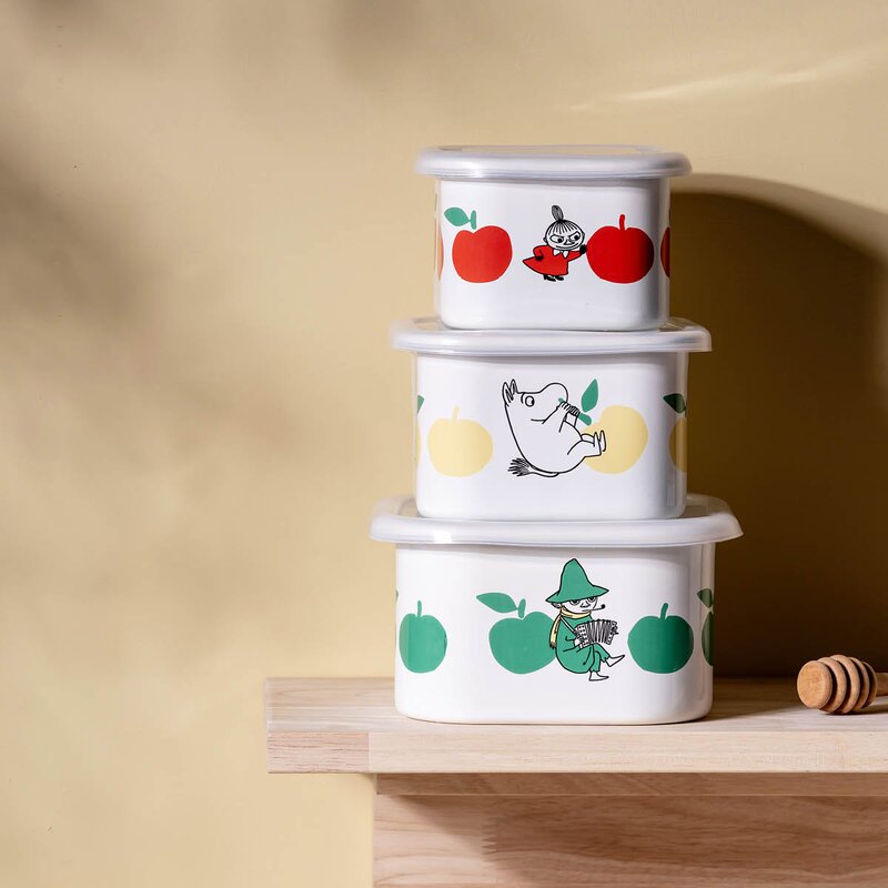 Muurla Mummi emaljeboks med lokk 1L gule epler