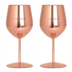 Pictureit Vinglass stål LYKKEDRIKK 45 cl 2 stk roségull