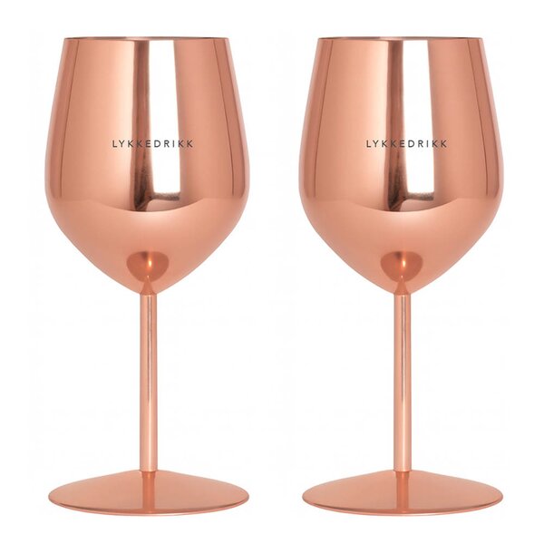 Pictureit Vinglass stål LYKKEDRIKK 45 cl 2 stk roségull