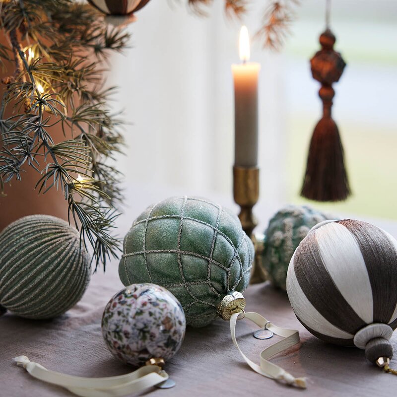 Lene Bjerre Norille juledekorasjon 8 cm grønn rillet