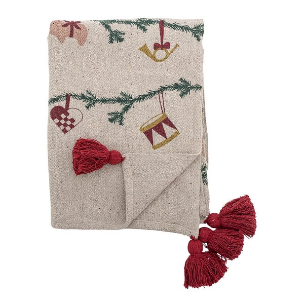 Bloomingville Yule pledd 160x130 cm natur/julemotiv