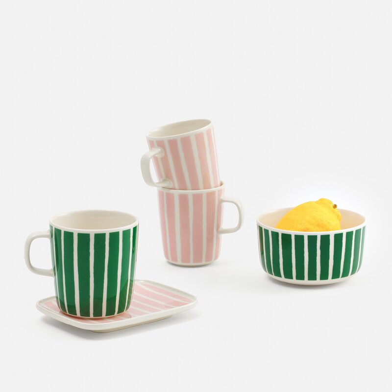 Marimekko Piccolo frokostsett 3 deler hvit/grønn/rosa