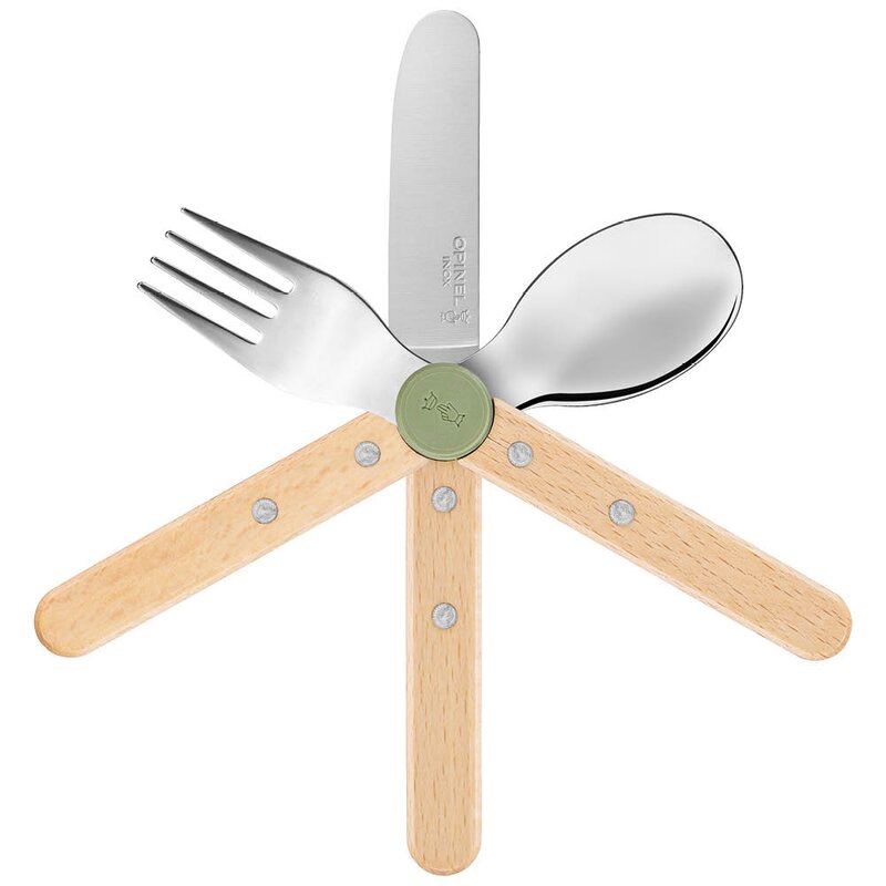 Opinel Petit Gourmet barnebestikk 3 deler olivengrønn