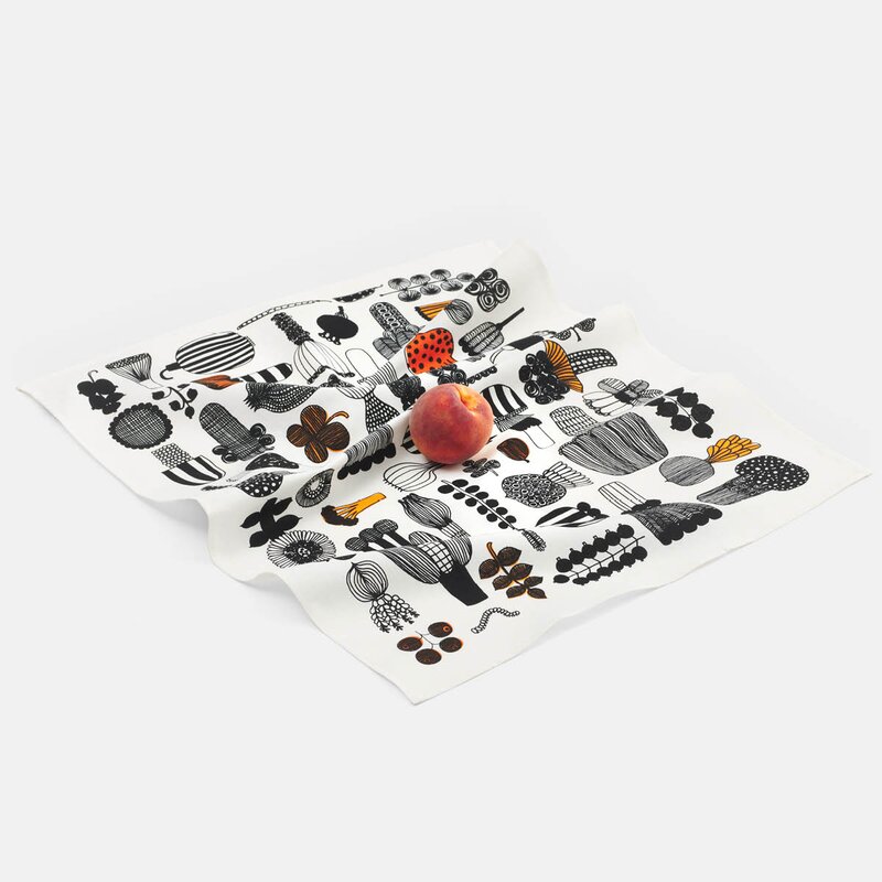 Marimekko Puutarhurin Parhaat kjøkkenhåndkle 47x70 cm hvit/svart/oransje