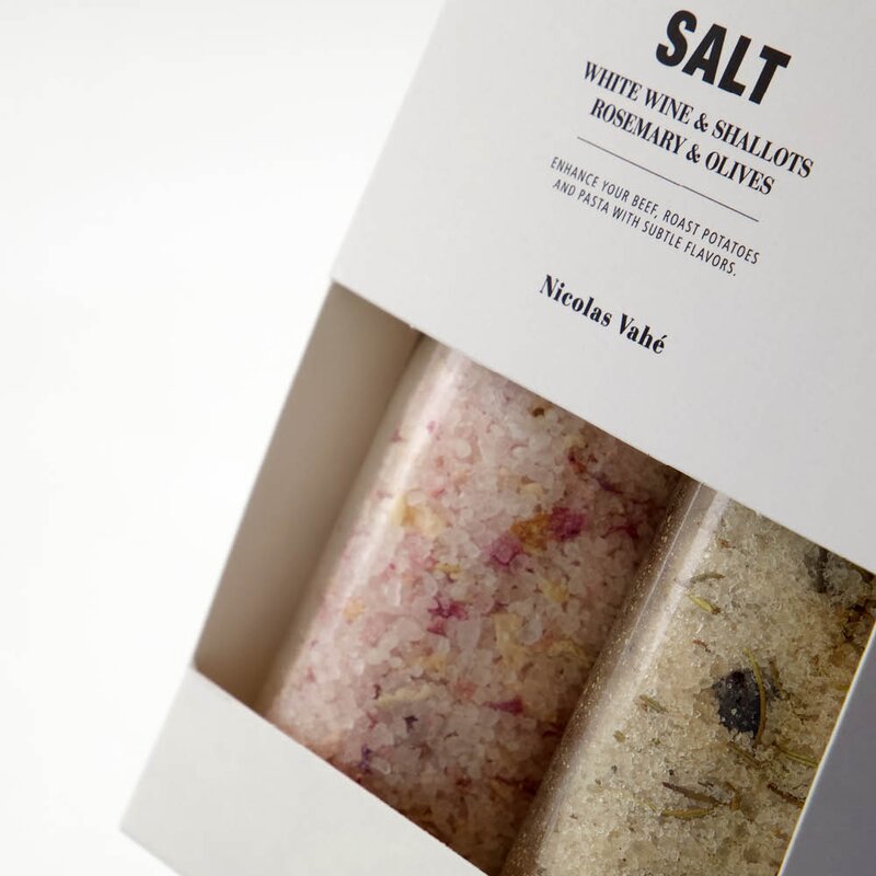 Nicolas Vahé Gaveeske salt hvitvin og sjalott + salt rosmarin og oliven