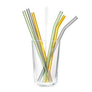 Tranquillo Rainbow sugerør i glass 21,5 cm 6 stk grønn/grå/oransje