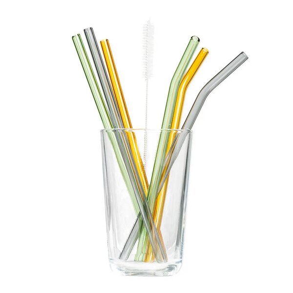 Tranquillo Rainbow sugerør i glass 21,5 cm 6 stk grønn/grå/oransje