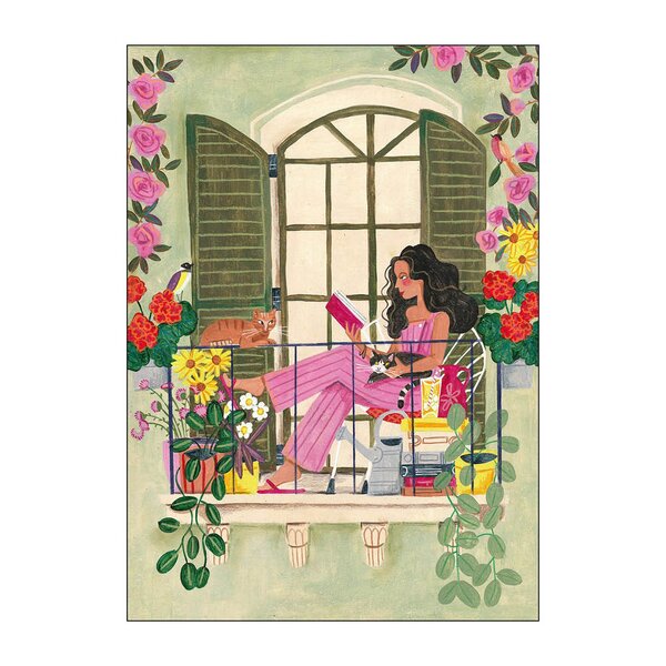 Poster & Frame Caroline Bonne Müller poster 50x70 cm woman reads on balcony with cats