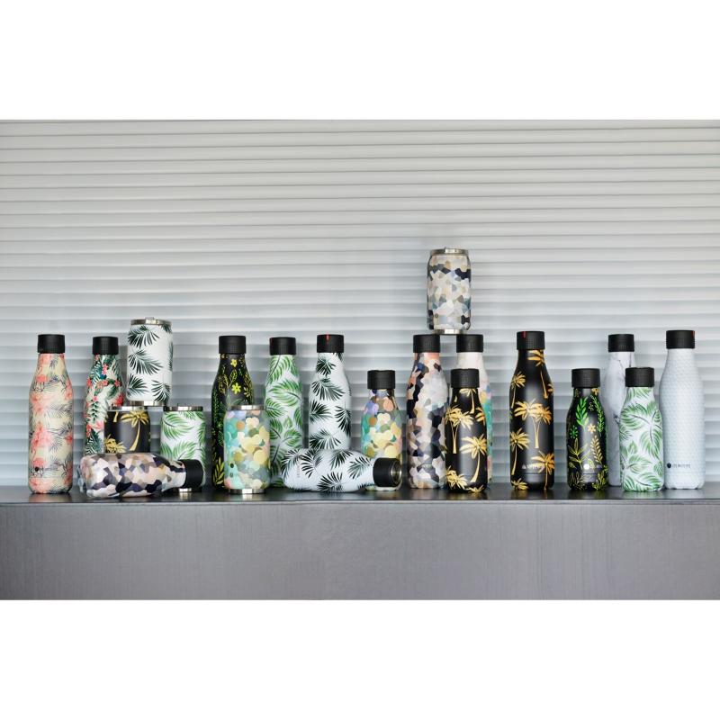 Les Artistes Bottle Up Design termoflaske 0,5L svart med palmedekor