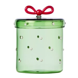Ichendorf Milano Christmas Tales glasskrukke 13 cm grønn m/rødt bånd