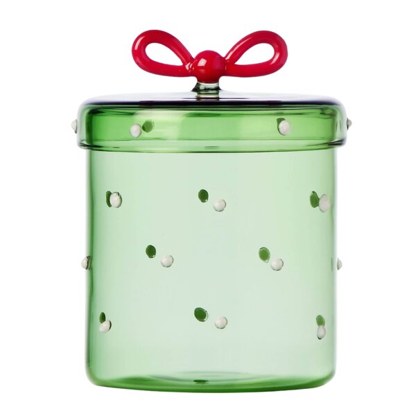 Ichendorf Milano Christmas Tales glasskrukke 13 cm grønn m/rødt bånd