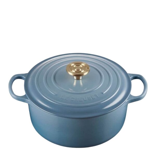 Le Creuset Signature støpejernsgryte rund 4,2L 24 cm chambray/gull/crucible knob