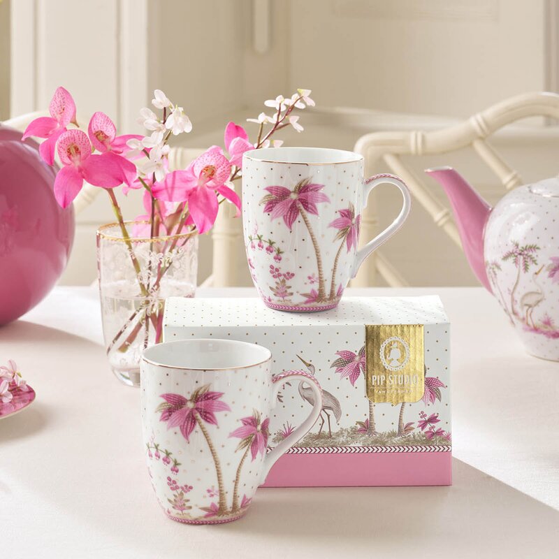 Pip Studio Jolie Dots krus stor 36,5 cl 2 stk gull/rosa