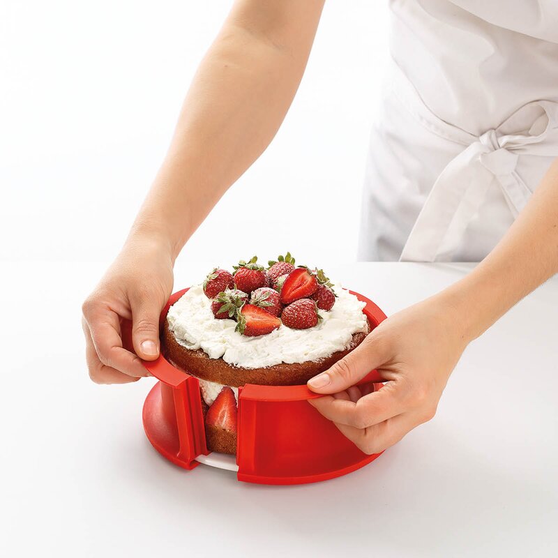 Lékué Springform i silikon med fat 15 cm 1 L rød/hvit