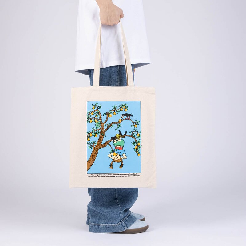 Nordicbuddies Pippi handlenett 38,5x42 cm Pippi opp-ned beige