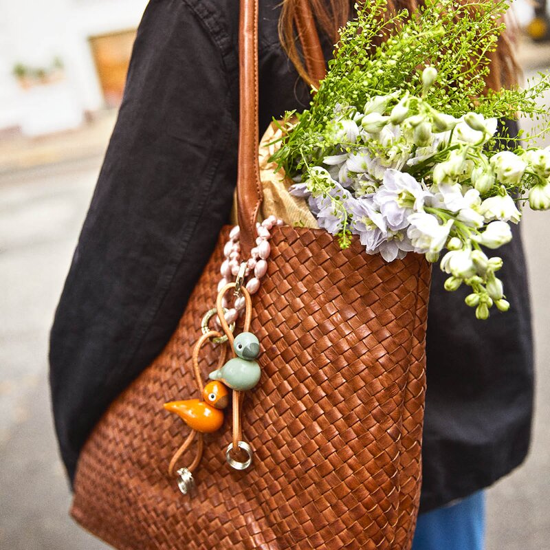 Kay Bojesen Denmark Kay Bojesen nøkkelring minifugl med lær grønn