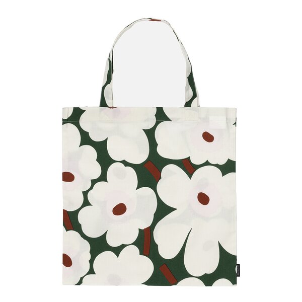 Marimekko Pieni Unikko handlenett 44x43 cm mørk grønn/hvit/rosa