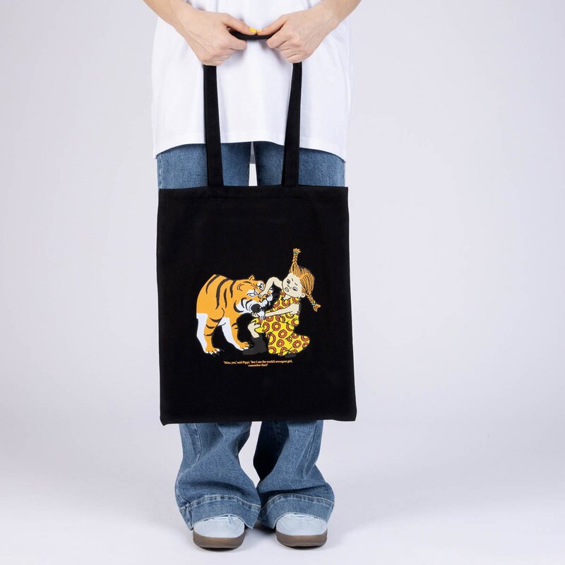 Nordicbuddies Pippi handlenett 38,5x42 cm Pippi tiger svart