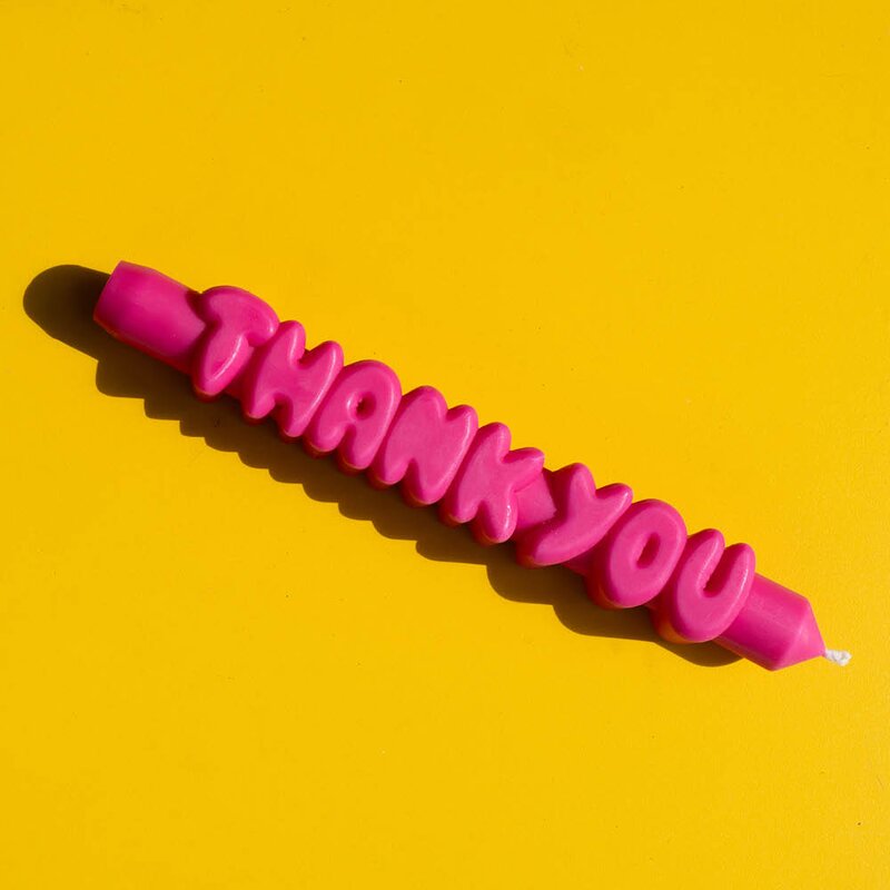 CandleHand 3D kronelys 23 cm THANK YOU rosa