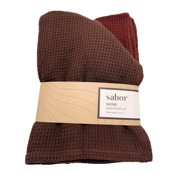 Sabor Home kjøkkenhåndkle 70x50 cm 2 stk brun/burgunder