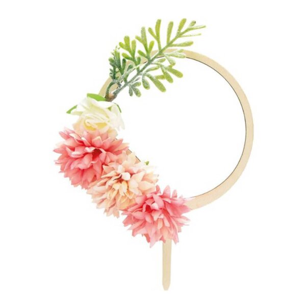 ScrapCooking Kaketopp blomst i tre 10x16 cm rosa/gul