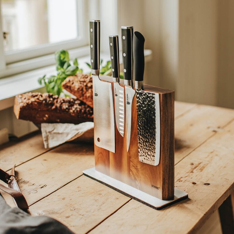 Dorre Kira knivstativ med magnet 25x10 cm akasie/rustfritt stål