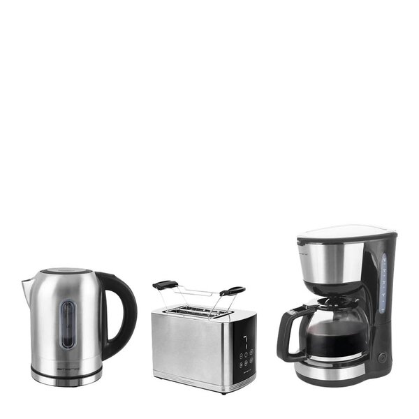 EMERIO Sett med kaffetrakter, brødrister og vannkoker rustfritt stål