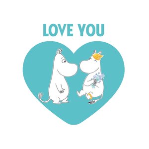 Moomin Mummi kort dobbelt 7,5x7,5 cm Love you hvit/blå