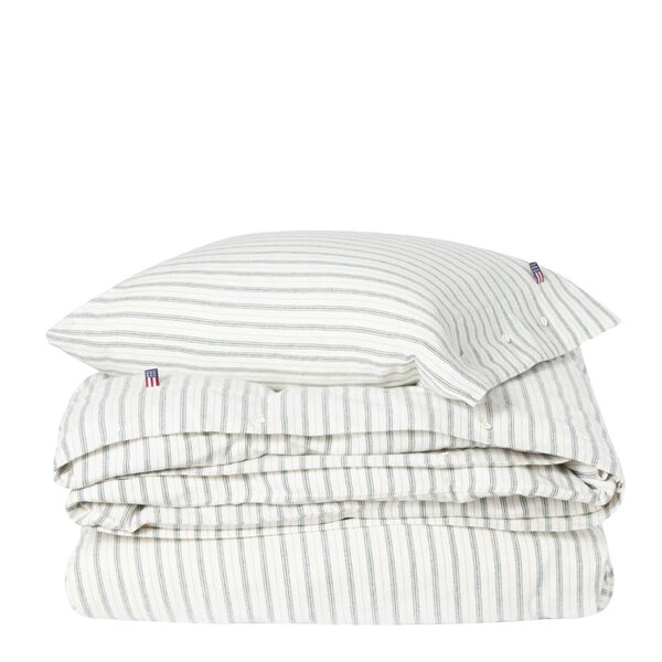 Lexington Sengesett flanell 140x220 cm stripete hvit/grønn/beige