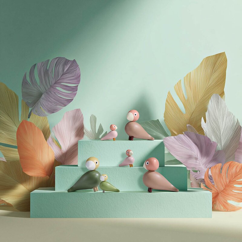 Kay Bojesen Denmark Liv & Lykke fuglepar 11 cm lys rosa