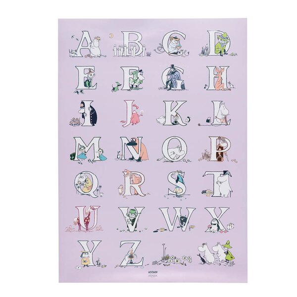 MoominArabia Mummi plakat alfabetet 50x70 cm lilla