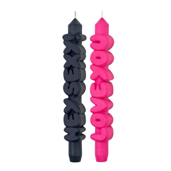 CandleHand 3D kronelys 23 cm 2 stk LOVING svart/rosa