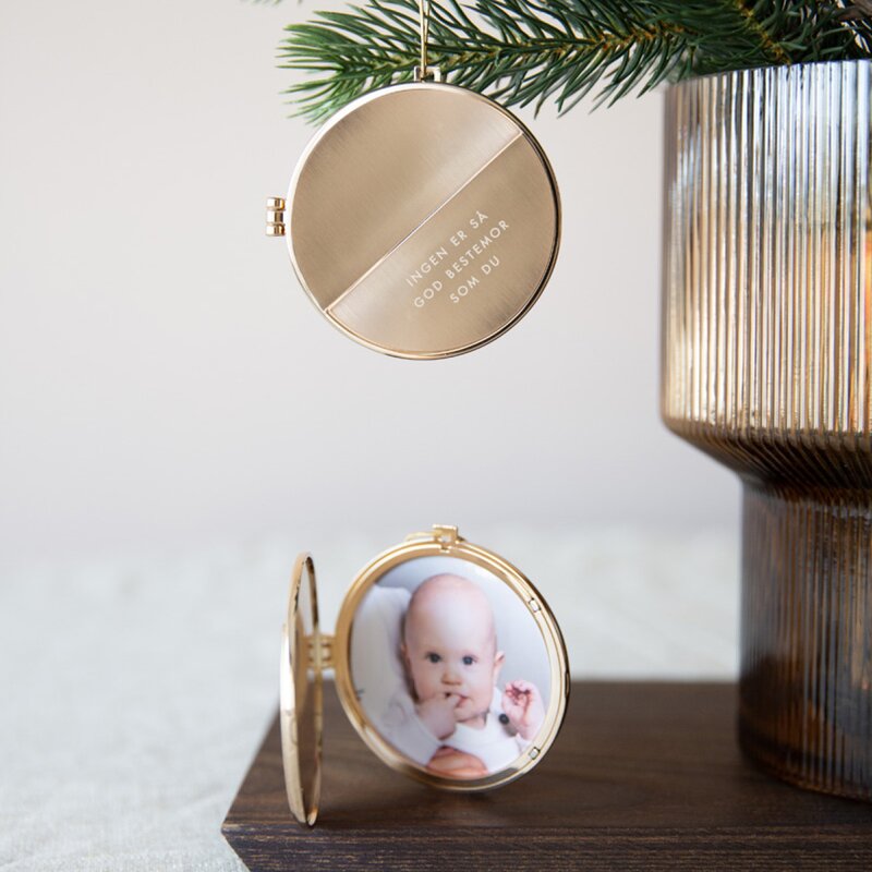 Pictureit Julepynt medaljong m/fotoramme 7x7 cm bestemor gull