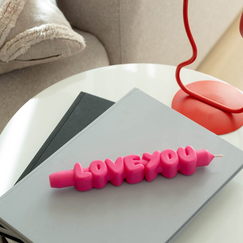 CandleHand 3D kronelys 23 cm 2 stk LOVING svart/rosa