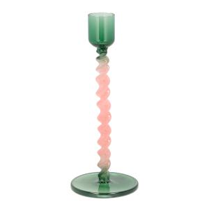 Villa Collection Styles lysestake glass 7,4x16,3 cm grønn/rosa
