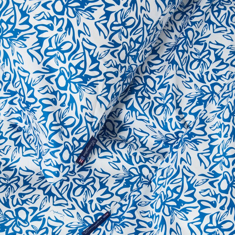 Lexington Sengesett 200x140 cm sateng blomstrete blå/hvit