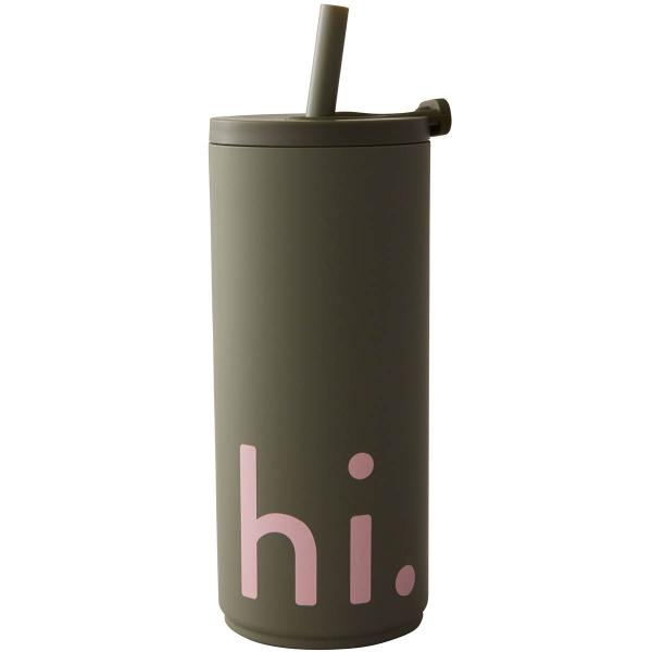 Design Letters Travel kopp med sugerør Hi 50 cl olivengrønn