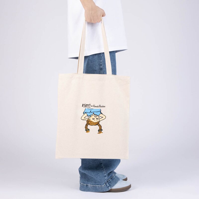 Nordicbuddies Pippi handlenett 38,5x42 cm Pippi opp-ned beige