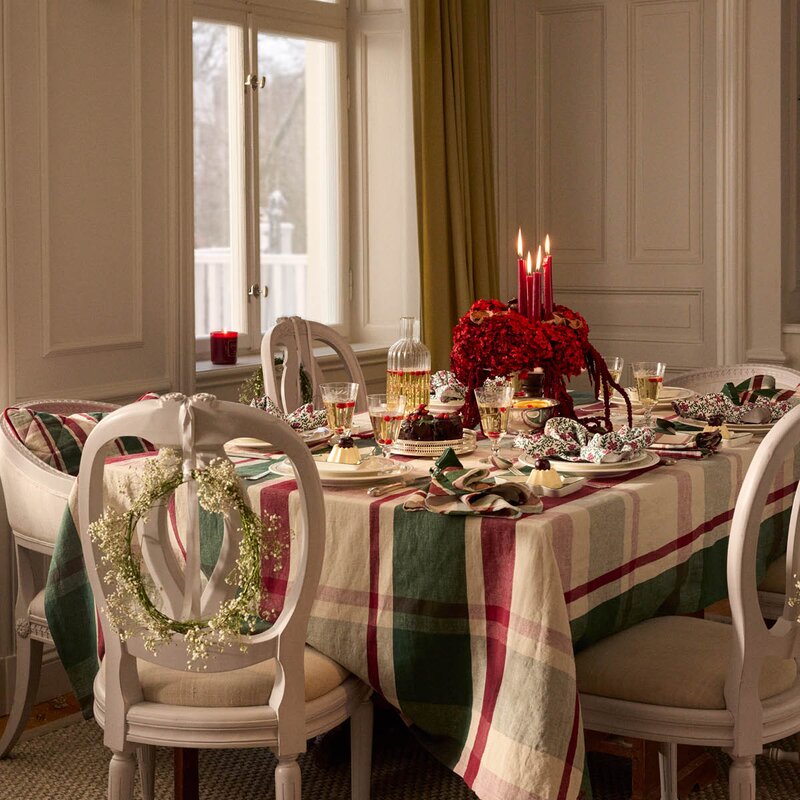 Lexington Duk lin/bomull 150x250 cm rutete grønn/rød/beige