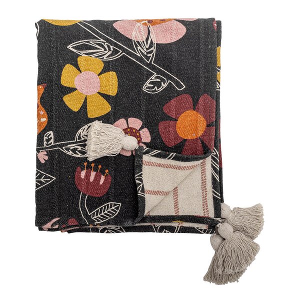 Bloomingville Vivielle pledd 160x130 cm blomster mørk