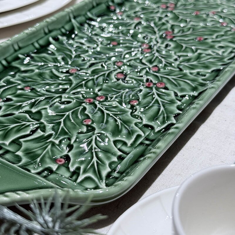 Bordallo Pinheiro Holly fat 46,5 cm misteltein grønn