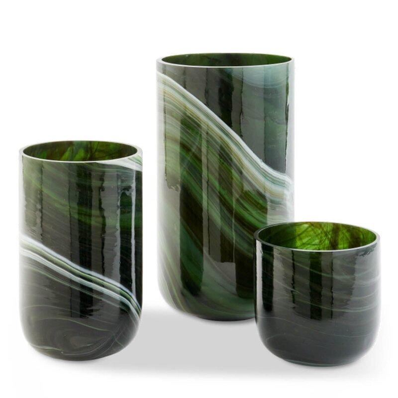 Pols Potten Marbled vase i marmorert glass L 40,5 cm mørkegrønn
