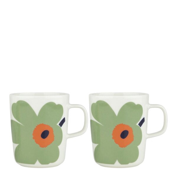 Marimekko Oiva Unikko krus 25 cl 2 stk hvit/sage/oransje/mørkblå