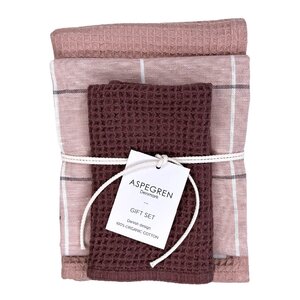 Aspegren Gavesett med 1 kjøkkenhåndkle & 2 oppvaskkluter raspberry