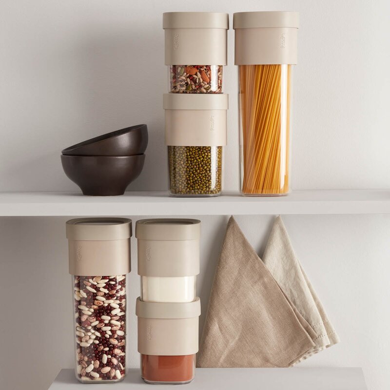 Lékué Flip Storage oppbevaringsboks M med lokk beige