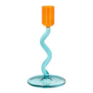 Villa Collection Styles lysestake glass 8,5x15,3 cm blå/amber