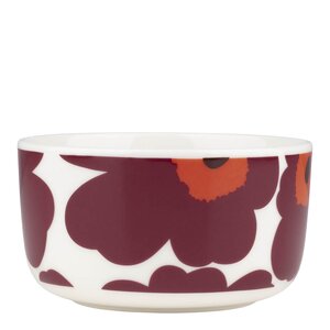 Marimekko Unikko skål 50 cl hvit/burgunder/rød