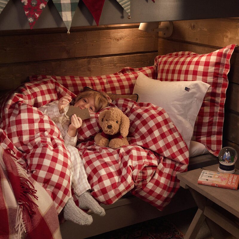 Lexington Putetrekk flanell 50x70 cm rutete rød/lys beige