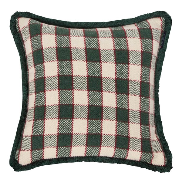 Lexington Rutete putetrekk med frynser 50x50 cm grønn/lysbeige/rø
