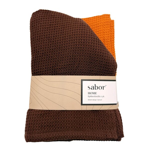 Sabor Home kjøkkenhåndkle 70x50 cm 2 stk brun/oransje